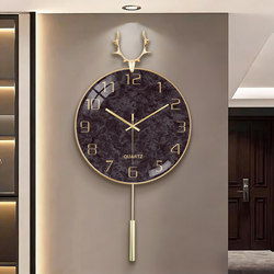 Light Luxury Deer Head Wall Clock for Living Room, Modern and Simple, Elegant Swinging Clock, Wall-Mounted, High-End, Automatic Time-Setting Radio-Controlled Clock