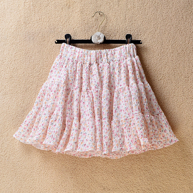 Korean version of sweet pleated floral lady high -waisted panton skirt summer new printed large skirt cake cake short skirt