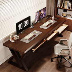 Solid Wood Desk, Computer Desk with Drawers, Home Study Desk, Writing Desk, Workbench, Wall-Mounted Gaming Desk