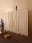 Trung Quốc vải lanh gỗ nguyên tấm màn hình vách ngăn lối vào phòng khách hiện đại đơn giản dân gian mục vụ vải gấp màn hình tam compact vân gỗ vách panel trong nhà 