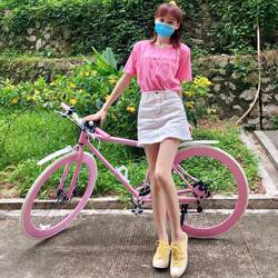 Mountain Bike for Women, Fixed Gear, Single Speed, Dual Disc Brake Bicycle, Freewheel, Unisex Student Bike, Colorful Road Disc Brake