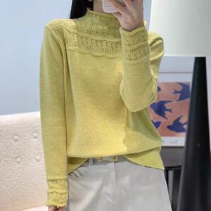 
Half Turtleneck Sweater 2025 Winter Pullover Sweater Knitted Sweater Women Hollow Bottoming Top Thick Yellow Sweater