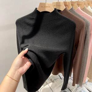 
Autumn and winter 100% soft waxy sweater for women half turtleneck white inner knitted bottoming shirt slim fit mid-collar sweater