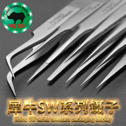 Japanese Rhino Tweezers Mobile Phone Repair Straight Tweezers Hardened Stainless Steel Imported Fine Tip Elbow Antimagnetic SW-11