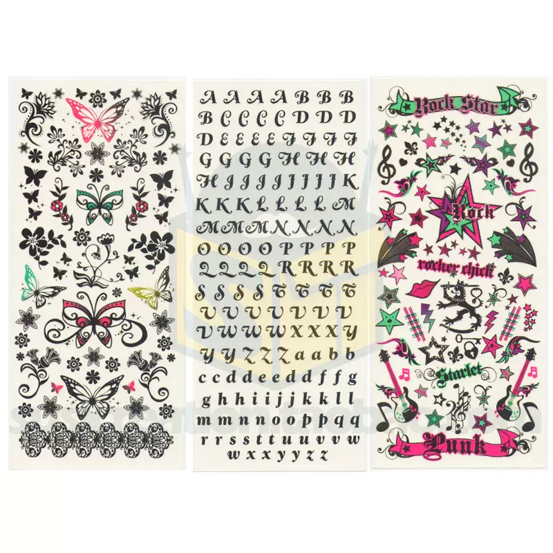 玫瑰星星花纹蝴蝶心形字母表个性英文名字套装纹身贴纸 Taobao
