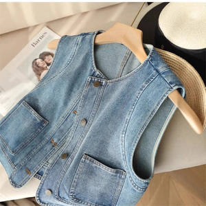 
2025 retro new denim vest vest vest loose short sleeveless fashionable versatile jacket casual top