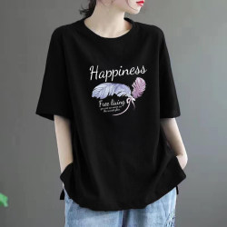 Casual Women's Short-Sleeved T-Shirt, Plus Size 2026, for Chubby Girls, Summer Slimming New Style Loose Top 150kg to Cover Belly