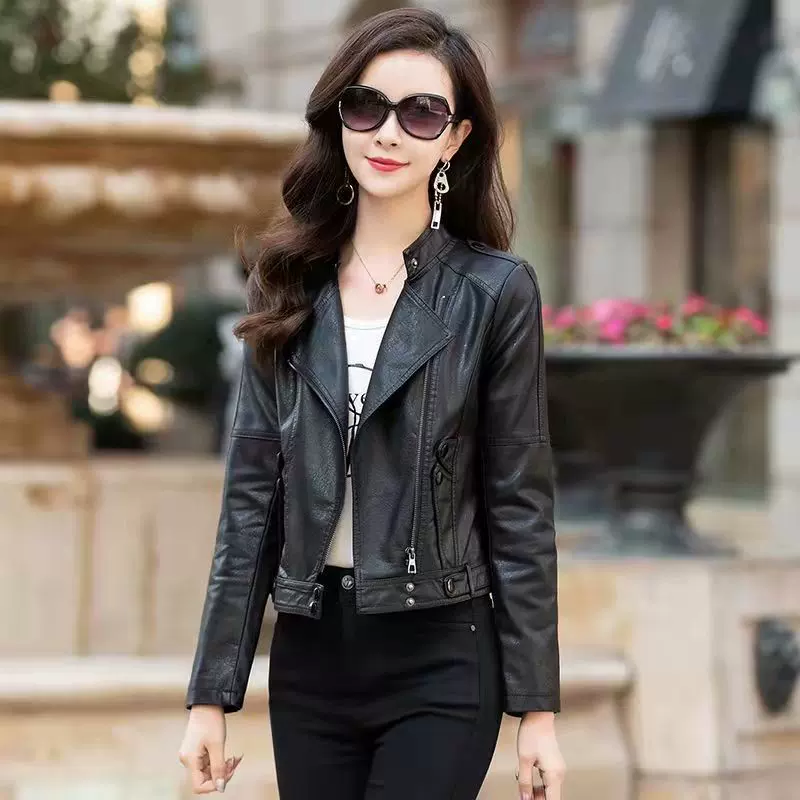 皮衣女短款绵羊皮2025春秋新款皮夹克小个子真皮时尚修身机车外套-Taobao