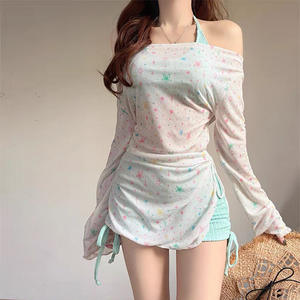 
Korean ins pure desire girl gathered slim star blouse sexy halterneck bikini swimsuit hot spring swimsuit for women