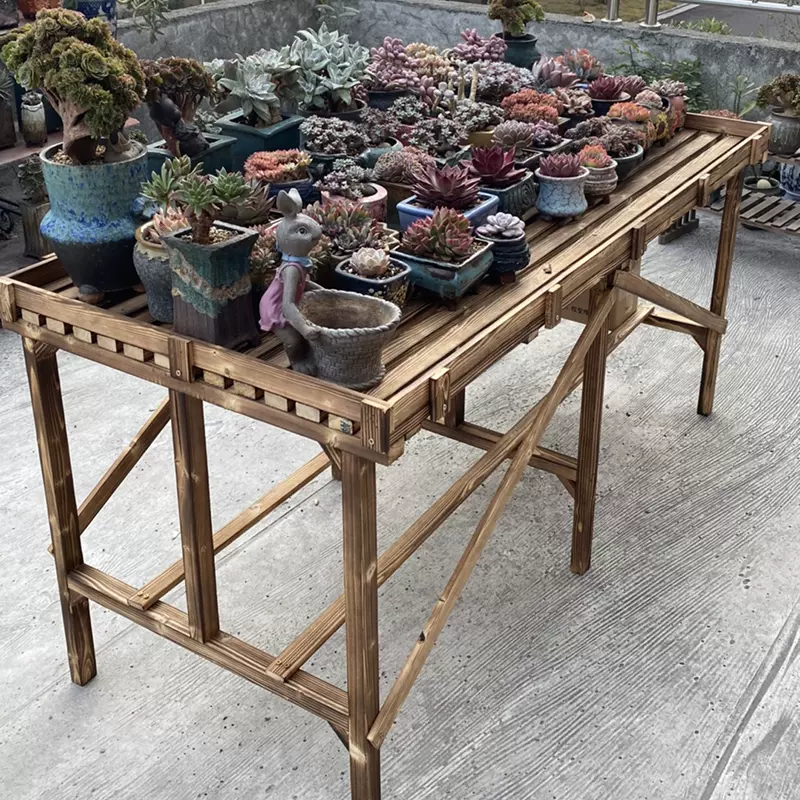 阳台实木多功能置物层架碳化防腐多肉植物好承重通风定制花架