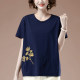 Short -sleeved T -shirt women in summer plus fertilizer, increase women's loose middle -aged mother embroidered casual cotton thin and thin