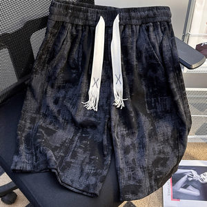 
Fashion Chinese style loose versatile shorts for boys in summer thin straight sports 5-quarter trousers couple printed casual pants