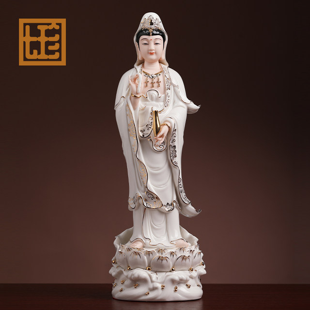 Qizhen ceramics depict gold Lilian South China Sea Guanyin Bodhisattva ...