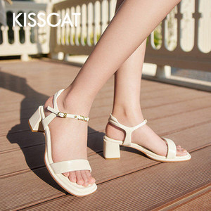 
KISS CAT/Kiss Cat Summer Sheepskin Strap Thick High Heel Open Toe Fashion Sandals Women KA54317-11