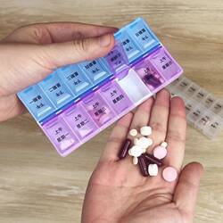 Portable 14-Compartment Pill Box for Seven Days a Week, Morning and Evening Pill Organizer, Portable Storage Box for the Elderly at Home and on the Go