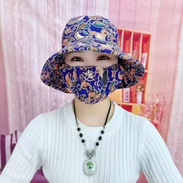 采茶帽遮阳帽新款帽子女夏季透气遮脸防紫外线遮阳农用防晒防尘帽-Taobao Vietnam