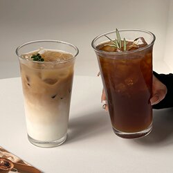 Korean ins Coffee Shop Style Transparent Glass Cup Coffee Cold Drink Cup Simple Water Cup Sparkling Water Cup Juice Cup