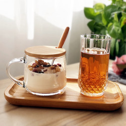 Glass Cup ins Floral Tea Cup Breakfast Cup with Lid Spoon Milk Cup Household Coffee Beer Cup Tray Set Simple