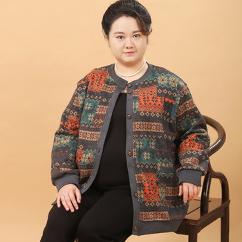 Plus size plus velvet slim cardigan for middle-aged and elderly people