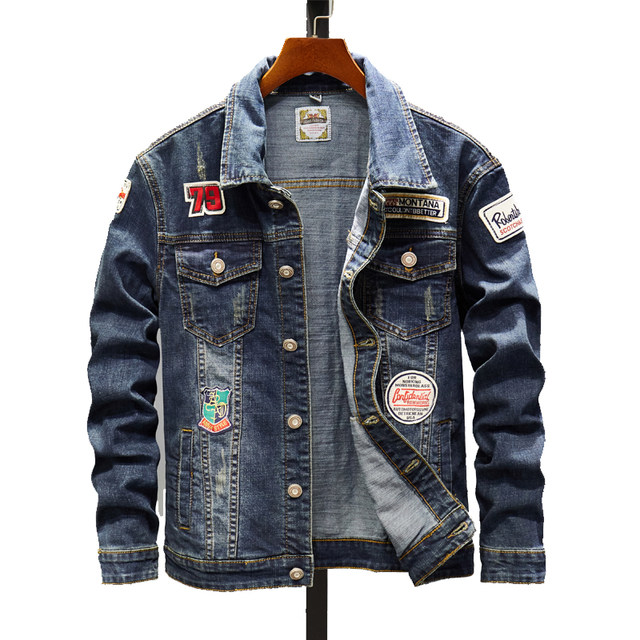 Autumn And Winter New Trendy Brand Badge Embroidered Denim Jacket Men's 