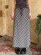 
0520 summer plaid drawstring long skirt straight slim plaid skirt is rich F0317