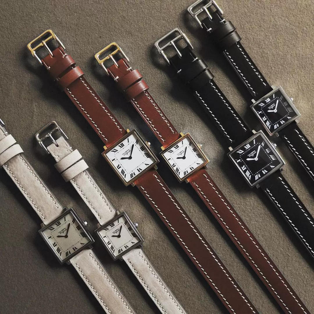 官方代理日本VAGUE WATCH CO.复古CARRE方盘双圈皮带石英手表-Taobao