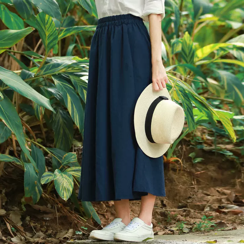 22春夏季森系女裝高腰裙子日系文藝復古棉麻學生