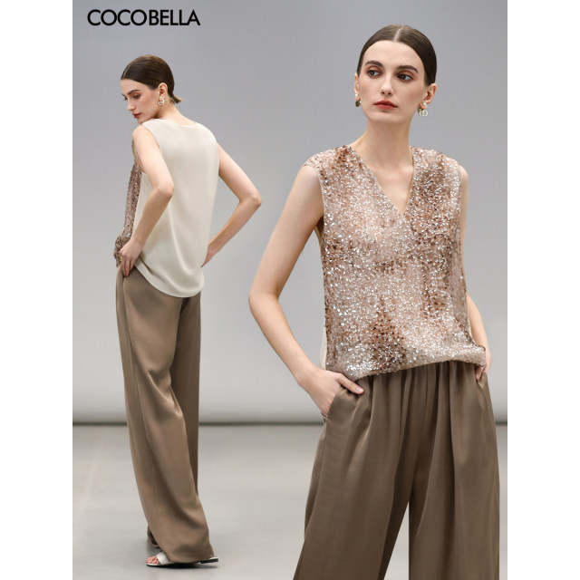 COCOBELLA Heavy Industry Gradient Sequin Embroidery Can Wear Outer Vest Spring and Summer Light Luxury Sleeveless Shirt VT0029