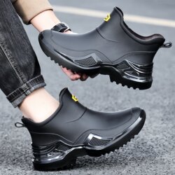 Short-Tube Rain Boots for Men, Waterproof and Non-Slip, Mid-Tube Water Shoes for Rainy Days, Low-Cut Work Rubber Rain Boots for Delivery Riders