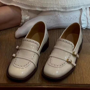 
Cowhide 2026 British Style Thick Heel Thick Soled Small Leather Shoes Women's Thick Heel Slip-on Loafers College Style Women's Shoes