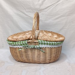Rattan and Bamboo Woven Hand-Held Basket with Lid, Picnic Basket, Egg and Fruit Gift Basket, Shopping Basket, Cleaning and Storage Basket