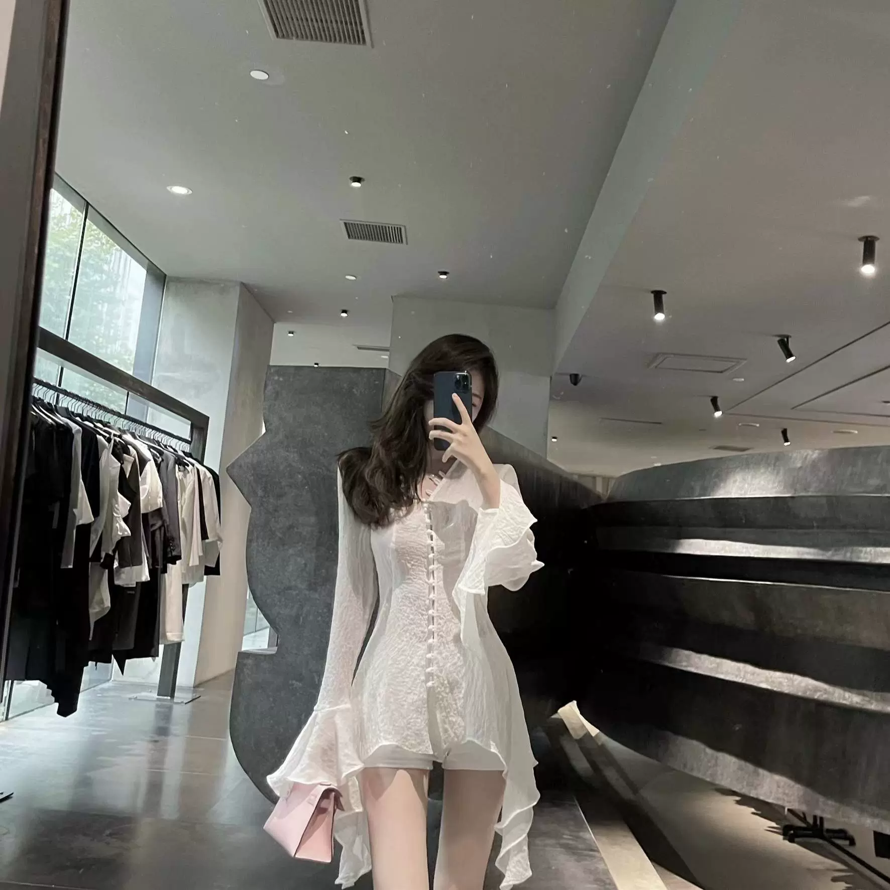 Kikimy直男理想型修身显瘦纯欲燕尾暗黑风衬衫裙连衣裙