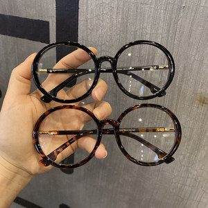Big Circle Leopard color cute glasses box Women's myopia can be matched and beautiful, white frame, large face flat light eye rack
