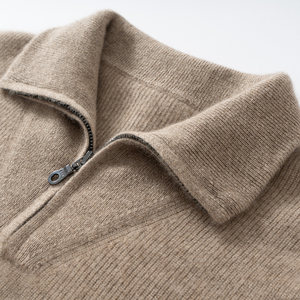 
High quality 100% pure cashmere sweater men's ingot needle half zip navy lapel thickened sweater wool sweater
