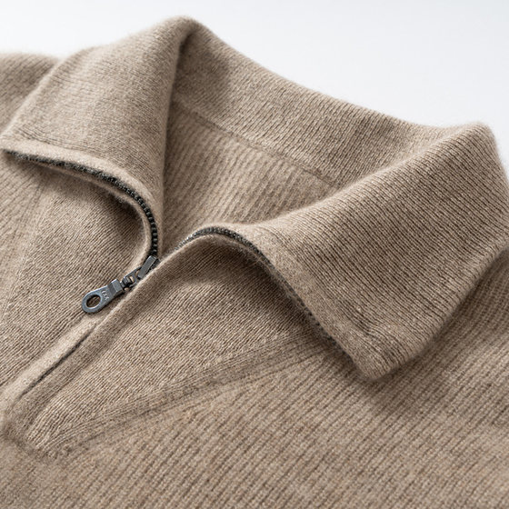 
High quality 100% pure cashmere sweater men's ingot needle half zip navy lapel thickened sweater wool sweater