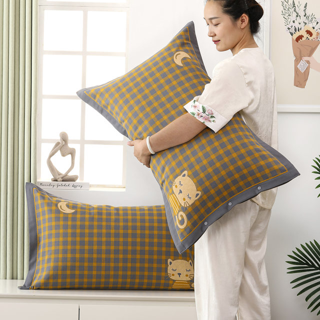 
Snap gauze pure cotton pillowcase one-piece larger thickened pillowcase household four-season pillow core cover single adult cover