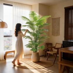 Artificial Green Plant Areca Palm Large Potted Plant for Living Room, High-End Realistic Indoor Decoration, Faux Plant Floor-Standing Fake Tree Ornament
