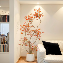 Simulated Red Bamboo Plant, Artificial Greenery for Indoor Sofa Decoration, Large Floor-Standing Ornament, High-End Light Luxury Artificial Plant