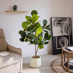Artificial Plant Ficus Lyrata Floor-Standing Potted Plant Indoor Large Artificial Green Plant Ornament Living Room Light Luxury Decorative Flower Fake Tree