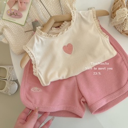 Girls Summer Suit 2023 New Net Red Children's Clothing Fashionable Foreign Style Baby Summer Short-sleeved Shorts Two-piece Set