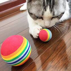 Cat Toy Rainbow Ball, Micro-Elastic Solid Silent Teething and Teeth-Cleaning Interactive Pet Toy, Large Cat Chew Ball