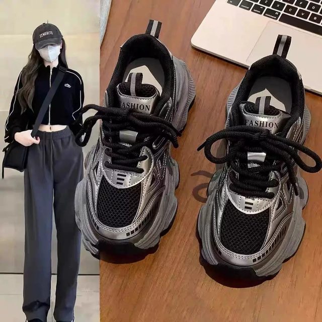 
Korean genuine leather and velvet dad shoes for women 2025 autumn and winter high-end thick-soled, breathable and versatile sports and casual shoes