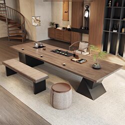 Wabi-sabi style tea table solid wood tea table and chair combination kettle integrated built-in tea table office reception area