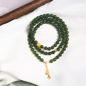 
Natural jasper old material spinach green original matching three-circle bracelet women's jade jasper bracelet jewelry