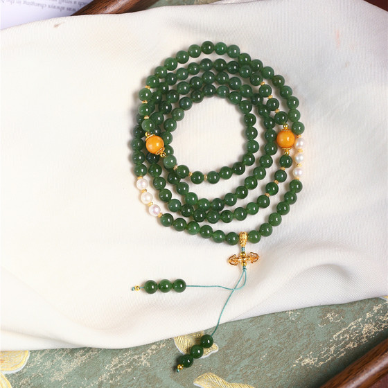 
Natural Russian jasper ice green original matching multi-circle bracelet Buddha bead chain women's jade jasper jewelry