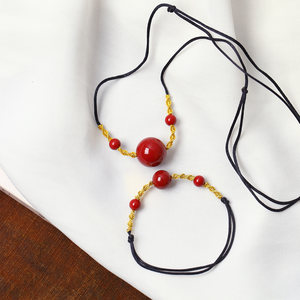 
Raw ore cinnabar purple gold sand round bead bracelet necklace set hand-woven women's zodiac year bracelet jewelry