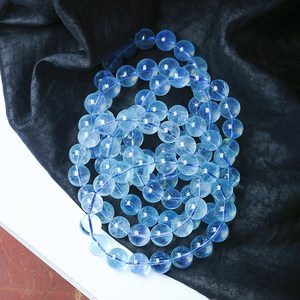 
Natural white ice material aquamarine round bead bracelet, fluorescent, women's crystal aquamarine bracelet jewelry gift