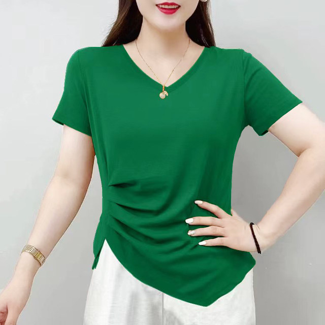 Large size summer short-sleeved T-shirt for women 2024 new irregular ...