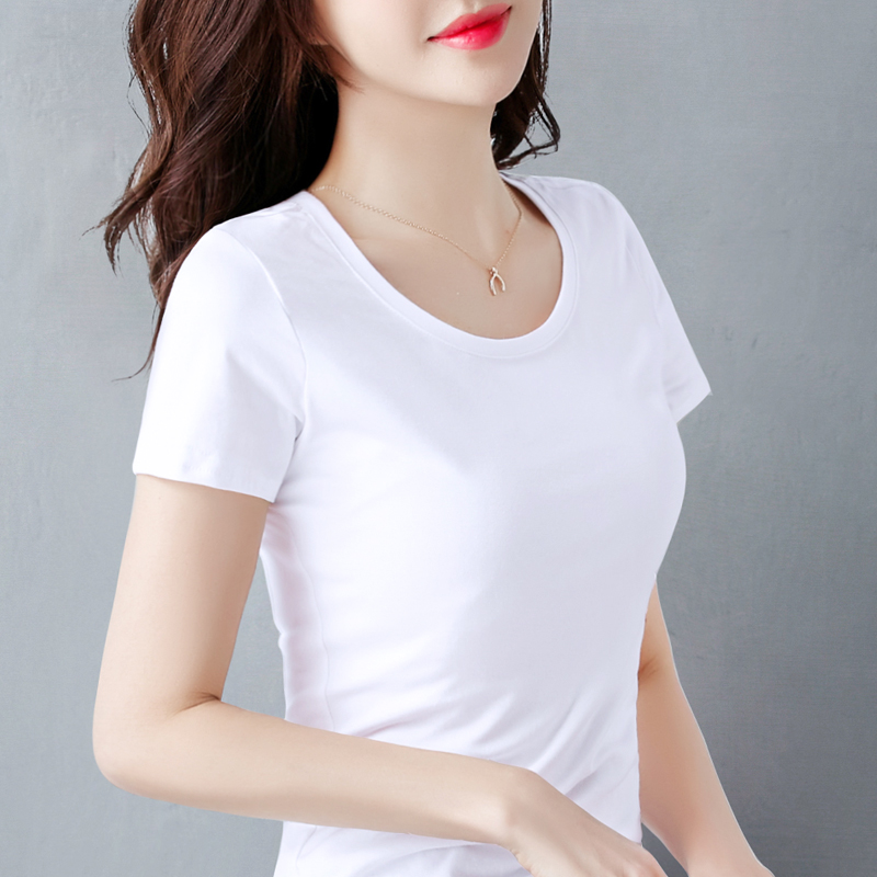 Pure cotton white t-shirt short-sleeved slim-fitting shirt summer 2024 ...