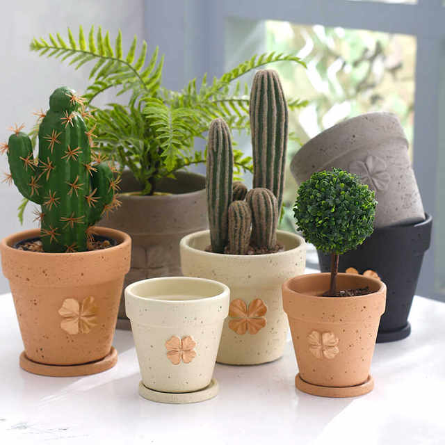 Retro imitation red pottery cement succulent flower pots moss flower pots balcony gardening potted green plant pots pastoral nostalgic style
